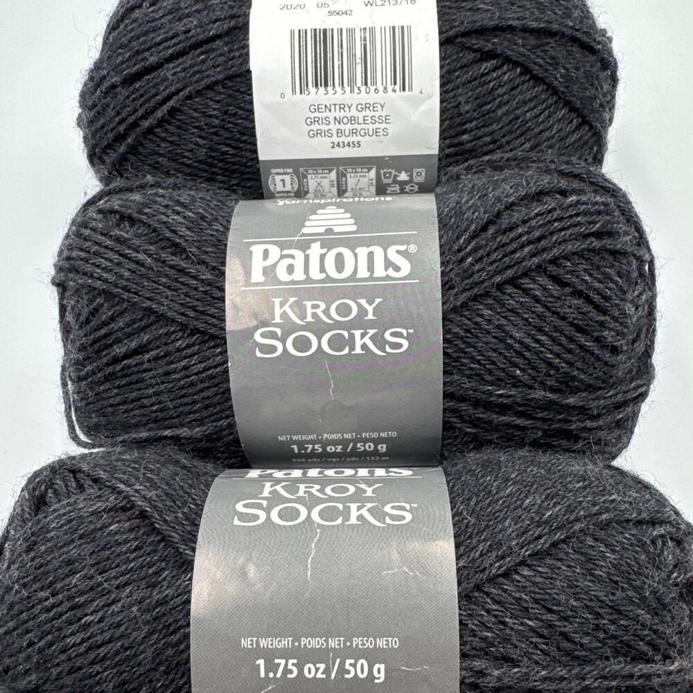 Patons Kroy Sock Yarn Gentry Gray 3 Small Skeins